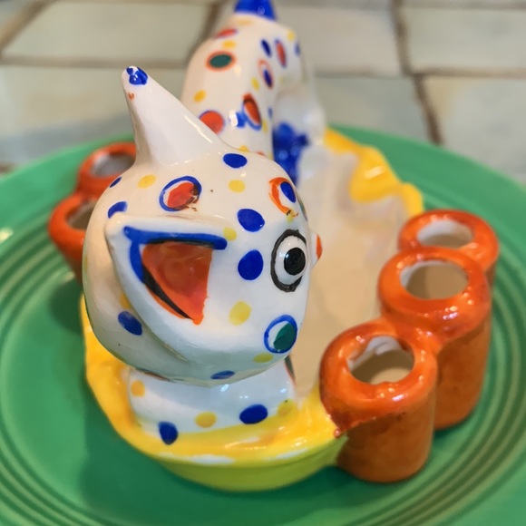 Vintage Handpainted Polka Dot Kitty Ashtray and Cigarette Holder - Picture 3 of 8